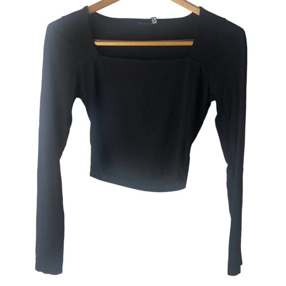 ASOS Top Womens Size 6  Black Square Neck Cropped Long Sleeves - Picture 2 of 7